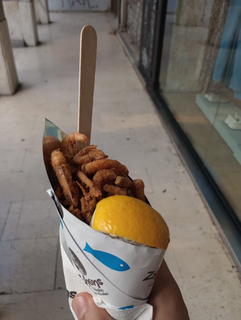 A cone of fried shrimp