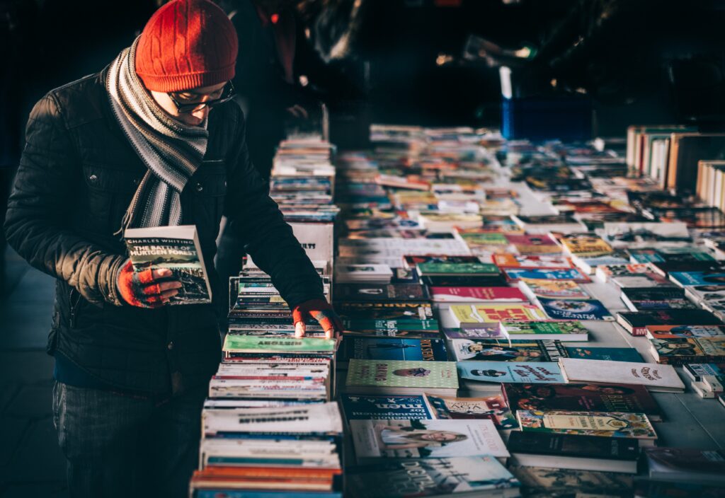 Someone at a used book stall in Winter